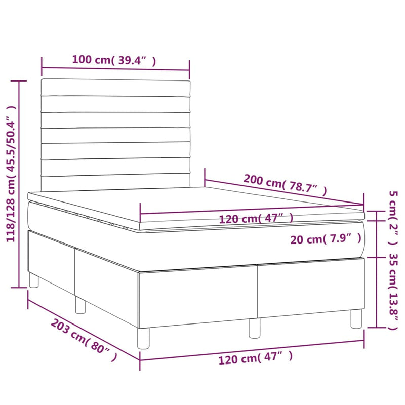 vidaXL kék szövet rugós és LED-es ágy matraccal 120 x 200 cm
