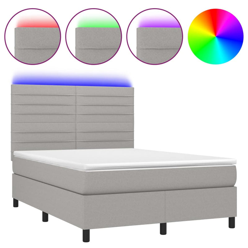 vidaXL világosszürke szövet rugós és LED-es ágy matraccal 140x200 cm