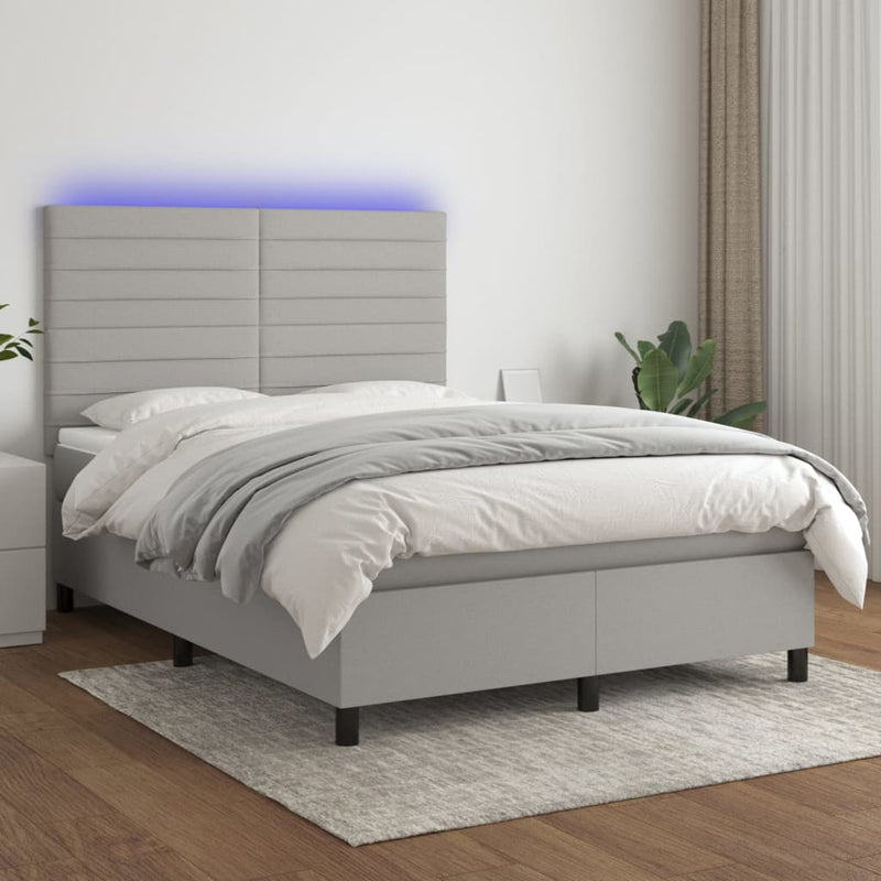 vidaXL világosszürke szövet rugós és LED-es ágy matraccal 140x200 cm