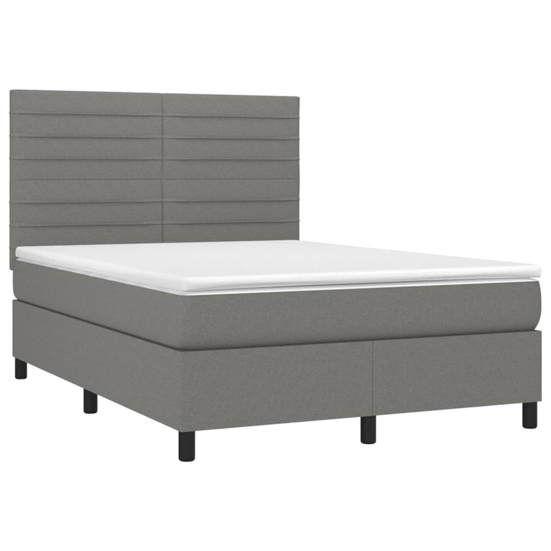 vidaXL sötétszürke szövet rugós és LED-es ágy matraccal 140x200 cm