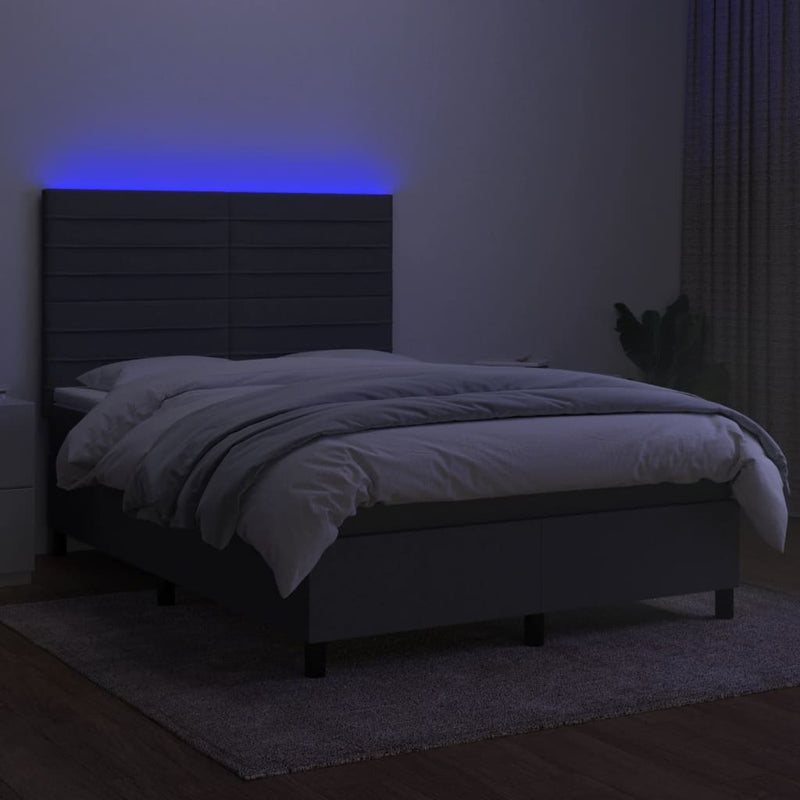 vidaXL sötétszürke szövet rugós és LED-es ágy matraccal 140x200 cm