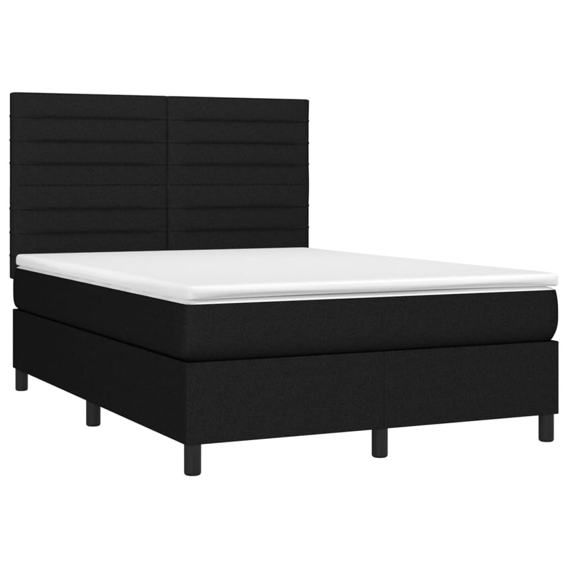 vidaXL fekete szövet rugós és LED-es ágy matraccal 140x200 cm