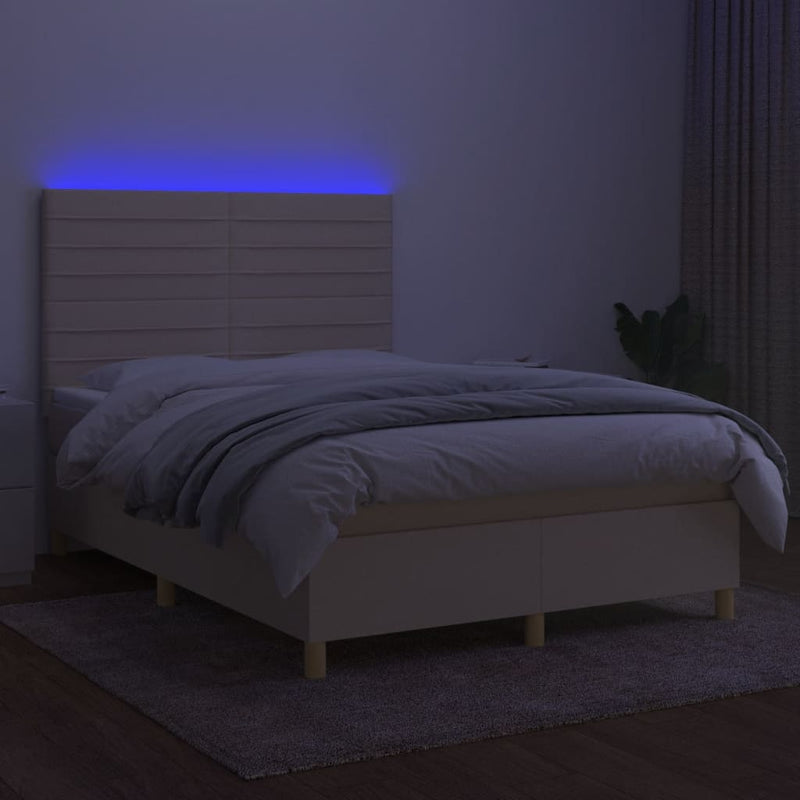 vidaXL krémszínű szövet rugós és LED-es ágy matraccal 140x200 cm
