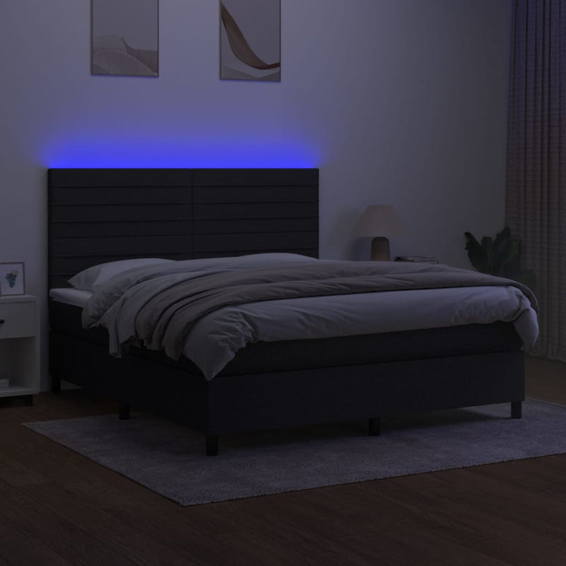 vidaXL fekete szövet rugós és LED-es ágy matraccal 160x200 cm
