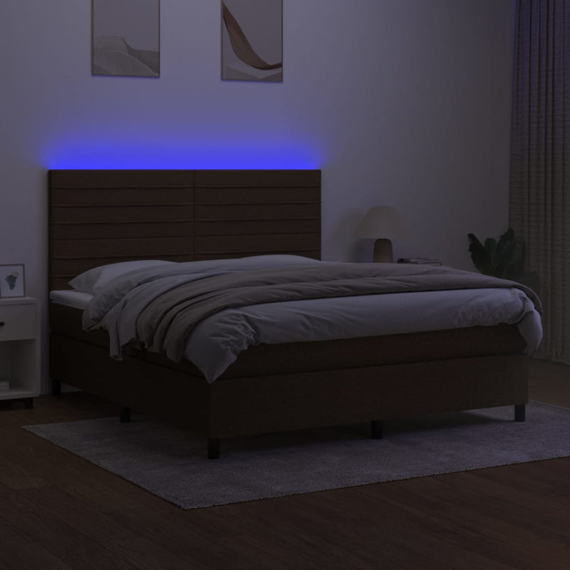 vidaXL barna szövet rugós és LED-es ágy matraccal 160x200 cm