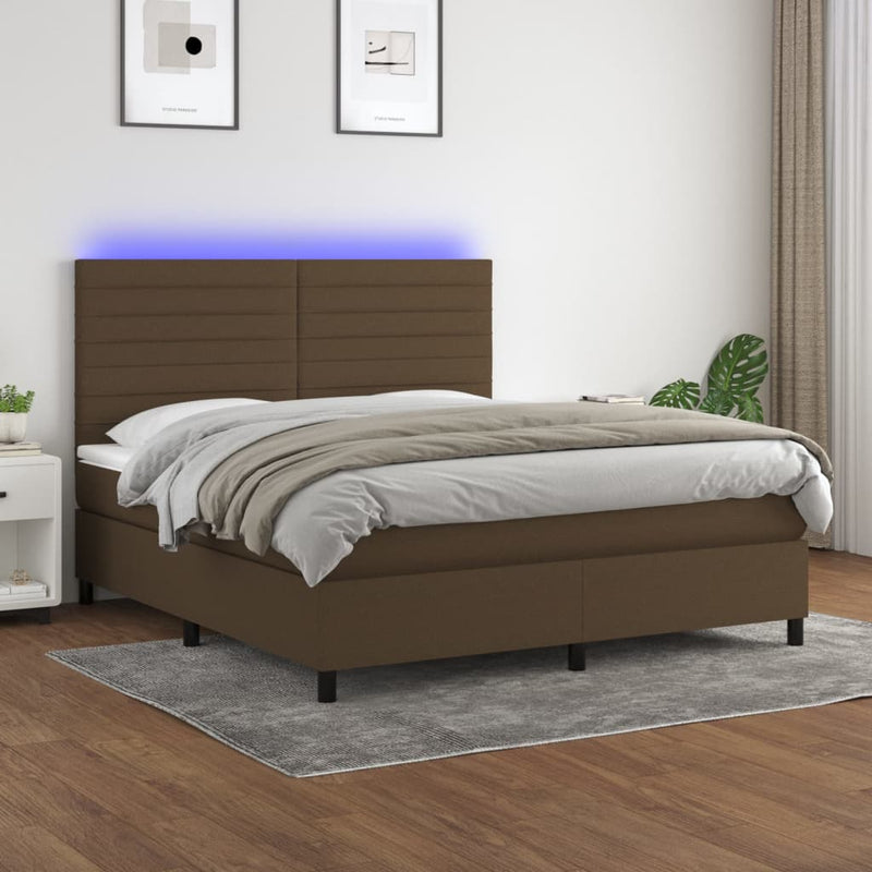 vidaXL barna szövet rugós és LED-es ágy matraccal 160x200 cm