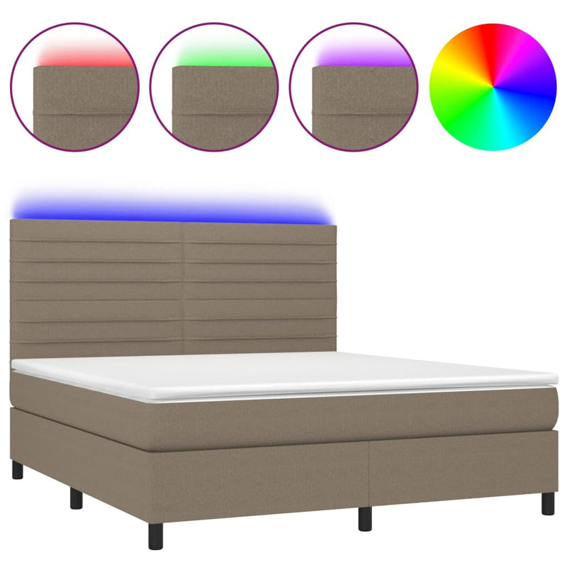 vidaXL tópszínű szövet rugós és LED-es ágy matraccal 160x200 cm