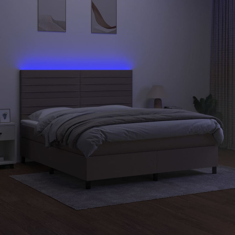 vidaXL tópszínű szövet rugós és LED-es ágy matraccal 160x200 cm