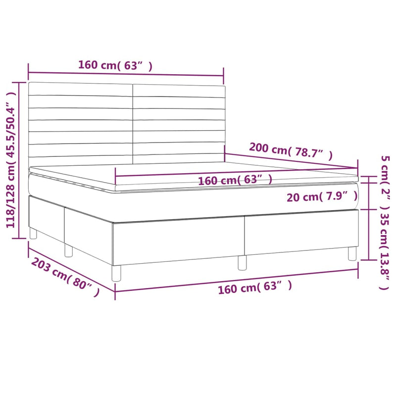 vidaXL tópszínű szövet rugós és LED-es ágy matraccal 160x200 cm