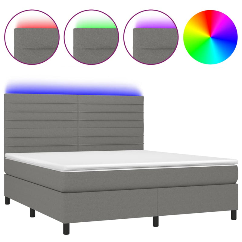 vidaXL sötétszürke szövet rugós és LED-es ágy matraccal 180 x 200 cm