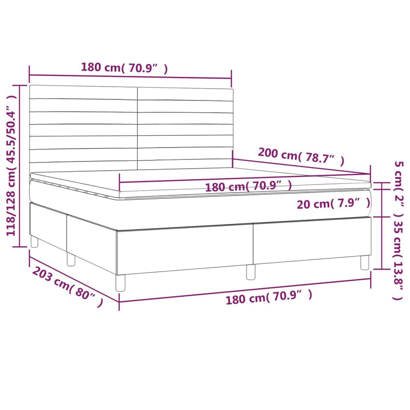 vidaXL fekete szövet rugós és LED-es ágy matraccal 180 x 200 cm