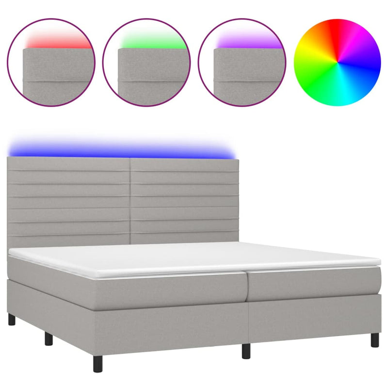 vidaXL világosszürke szövet rugós és LED-es ágy matraccal 200x200 cm