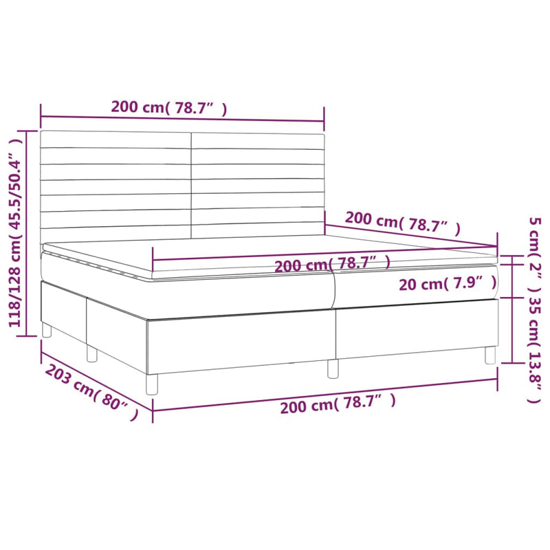 vidaXL világosszürke szövet rugós és LED-es ágy matraccal 200x200 cm