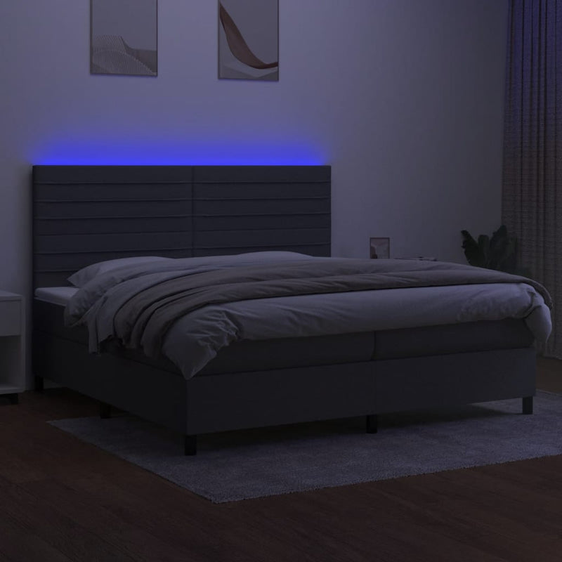 vidaXL sötétszürke szövet rugós és LED-es ágy matraccal 200x200 cm