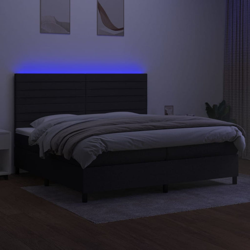 vidaXL fekete szövet rugós és LED-es ágy matraccal 200x200 cm