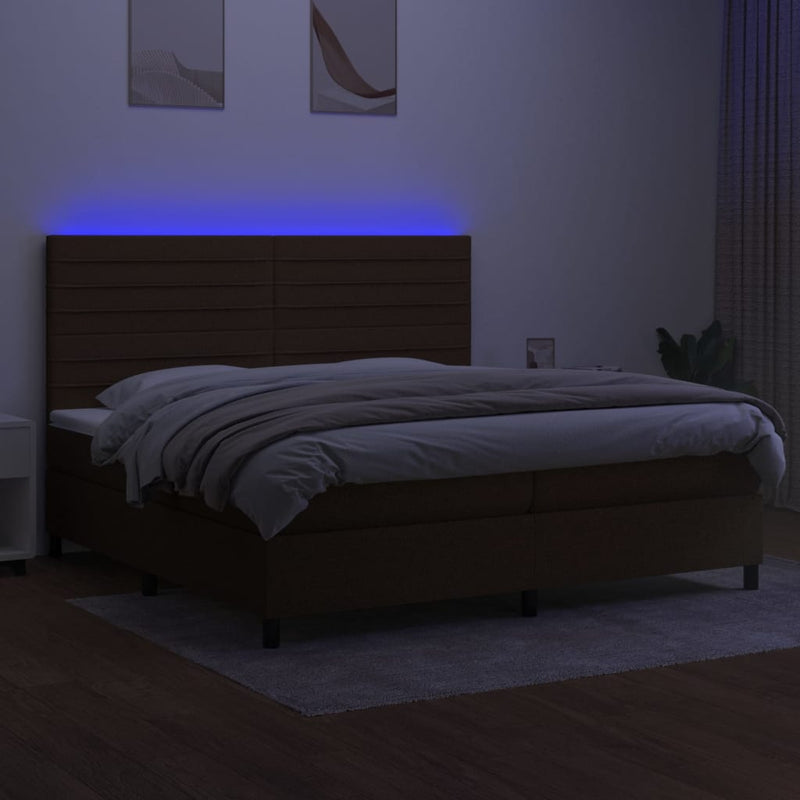vidaXL barna szövet rugós és LED-es ágy matraccal 200x200 cm