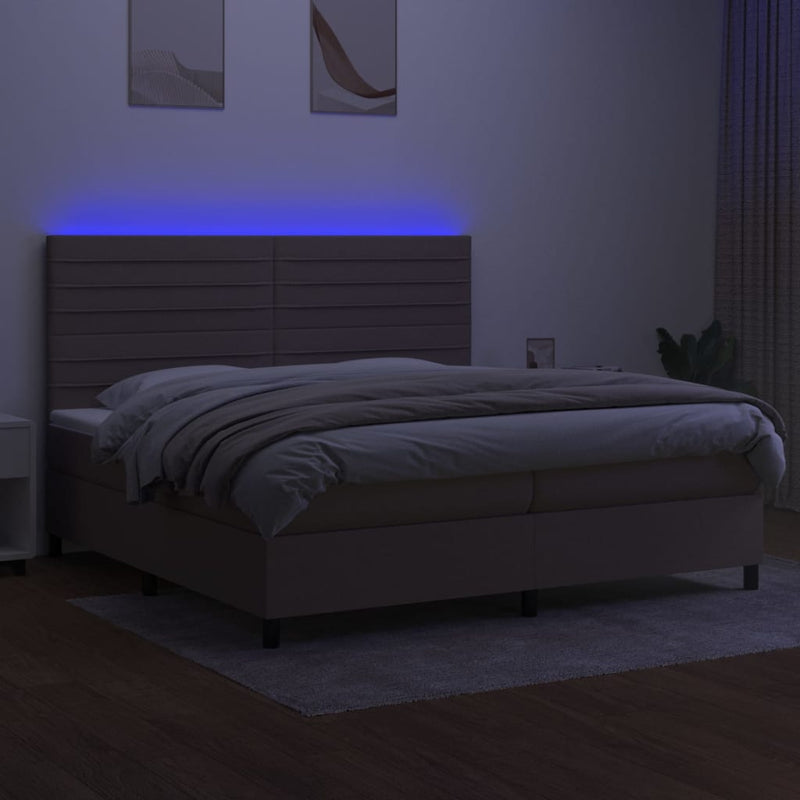 vidaXL tópszínű szövet rugós és LED-es ágy matraccal 200 x 200 cm