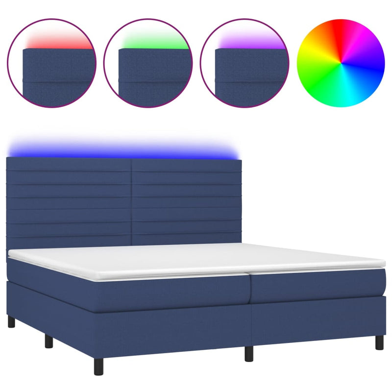 vidaXL kék szövet rugós és LED-es ágy matraccal 200 x 200 cm