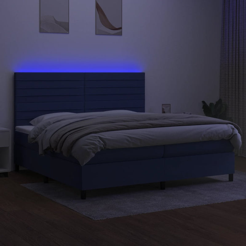 vidaXL kék szövet rugós és LED-es ágy matraccal 200 x 200 cm
