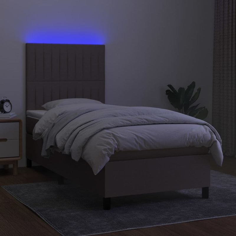 vidaXL tópszínű szövet rugós és LED-es ágy matraccal 80 x 200 cm