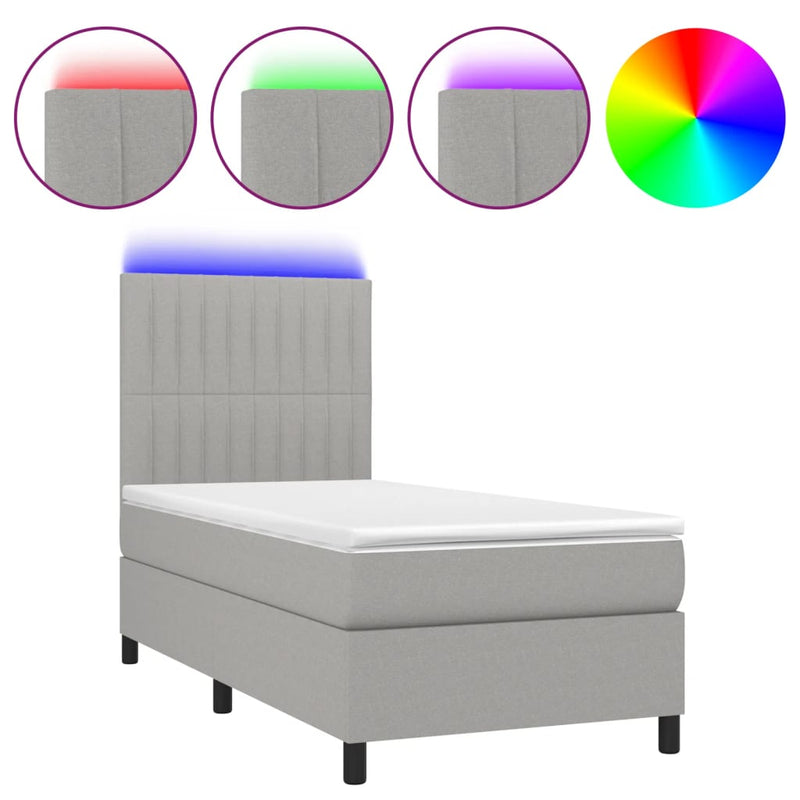 vidaXL világosszürke szövet rugós és LED-es ágy matraccal 90x190 cm