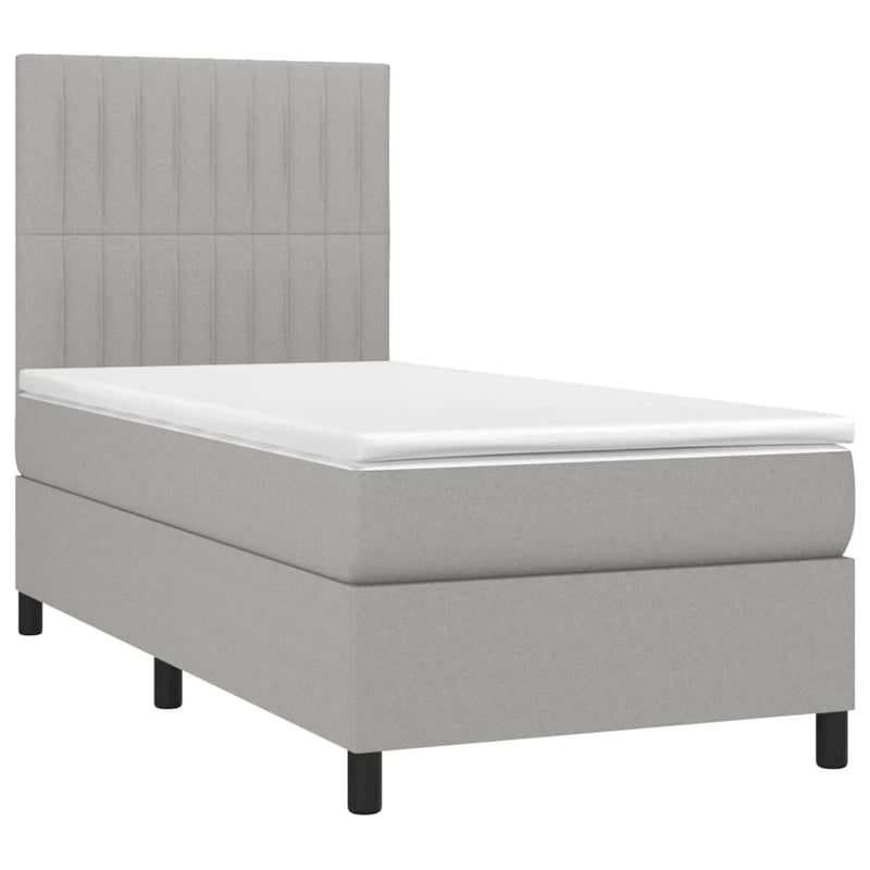 vidaXL világosszürke szövet rugós és LED-es ágy matraccal 90x190 cm
