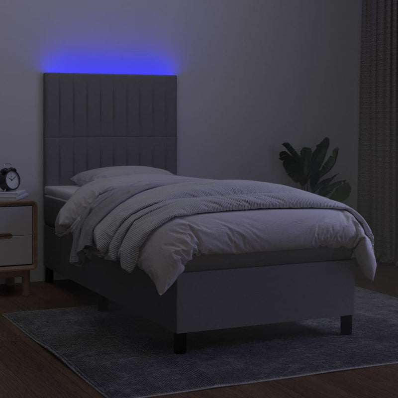 vidaXL világosszürke szövet rugós és LED-es ágy matraccal 90x190 cm
