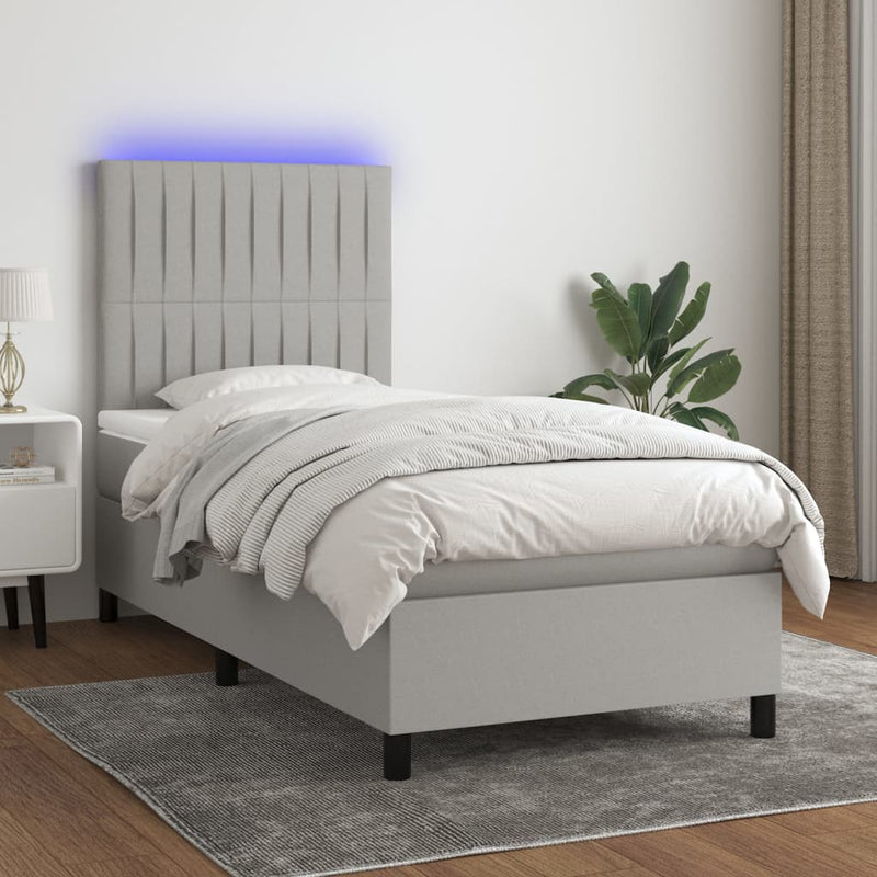vidaXL világosszürke szövet rugós és LED-es ágy matraccal 90x190 cm