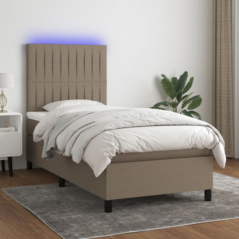 vidaXL tópszínű szövet rugós és LED-es ágy matraccal 90x190 cm