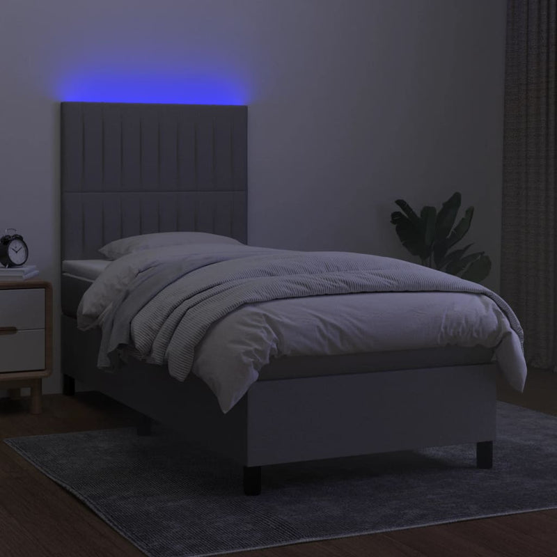 vidaXL világosszürke szövet rugós és LED-es ágy matraccal 90x200 cm