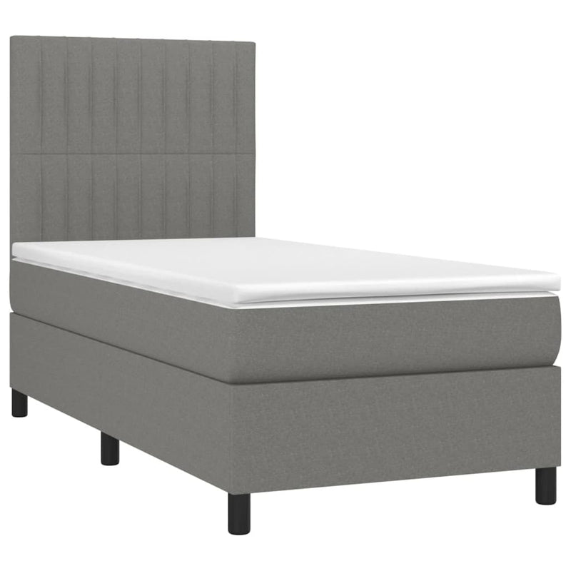 vidaXL sötétszürke szövet rugós és LED-es ágy matraccal 90x200 cm