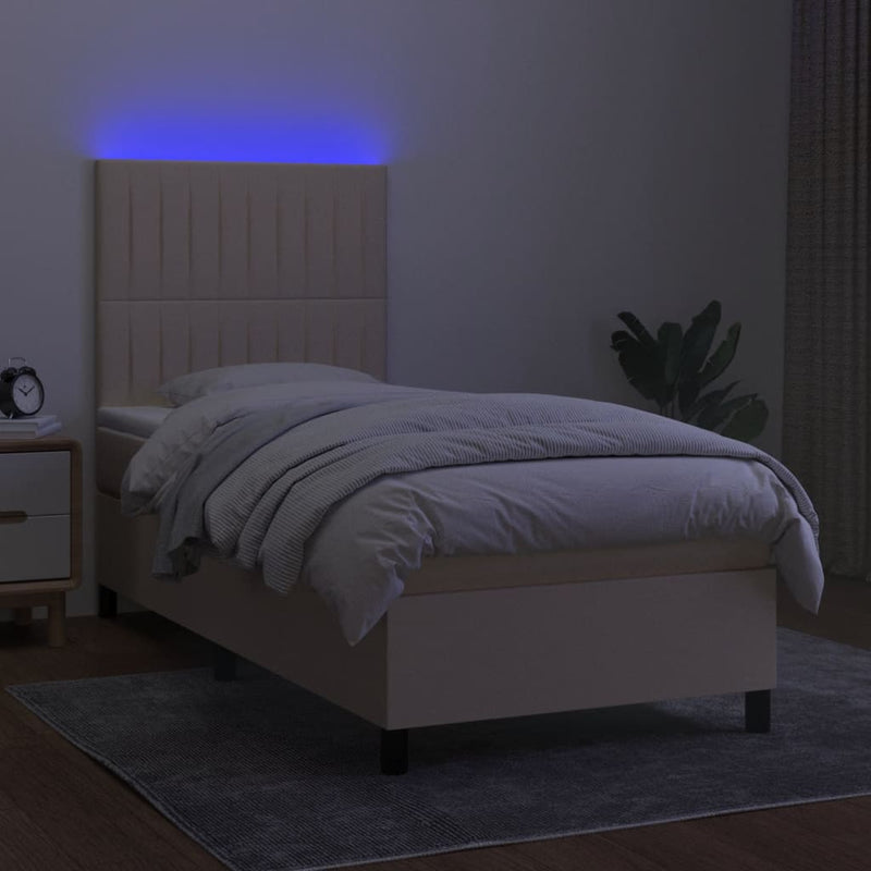 vidaXL krémszínű szövet rugós és LED-es ágy matraccal 90x200 cm