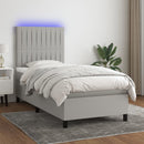 vidaXL világosszürke szövet rugós és LED-es ágy matraccal 100x200 cm