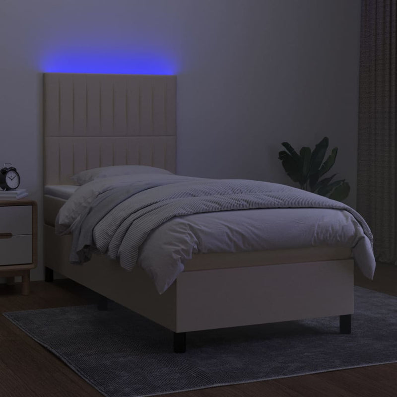 vidaXL krémszínű szövet rugós és LED-es ágy matraccal 100x200 cm