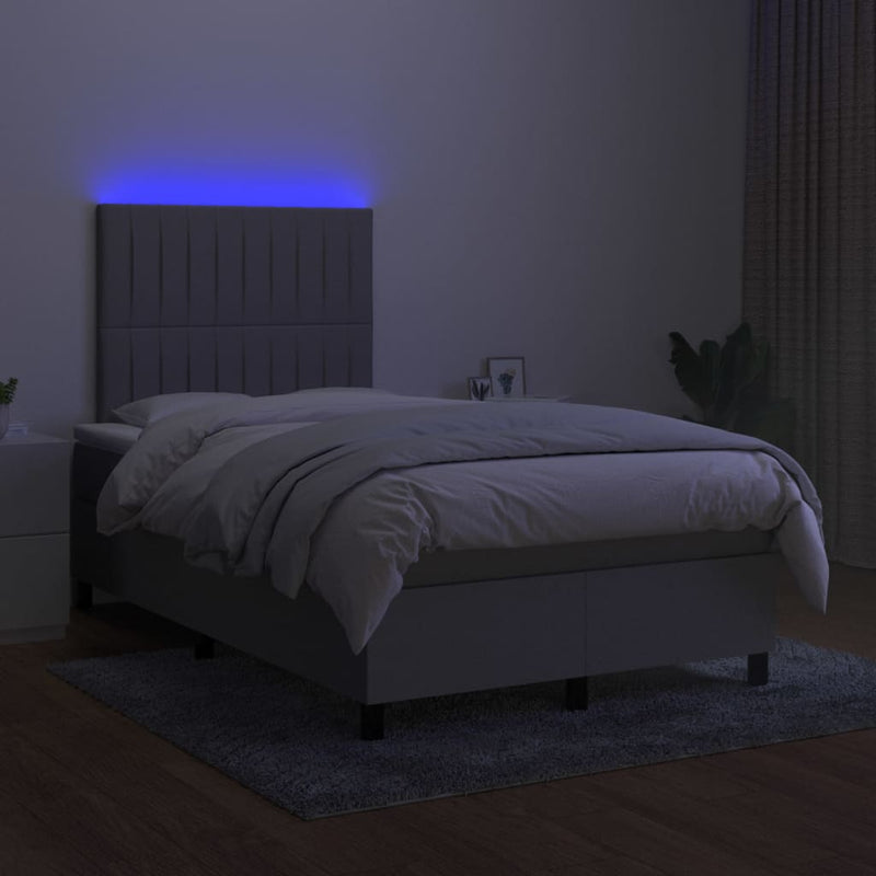 vidaXL világosszürke szövet rugós és LED-es ágy matraccal 120 x 200 cm