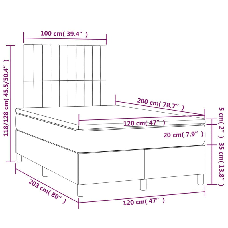 vidaXL világosszürke szövet rugós és LED-es ágy matraccal 120 x 200 cm