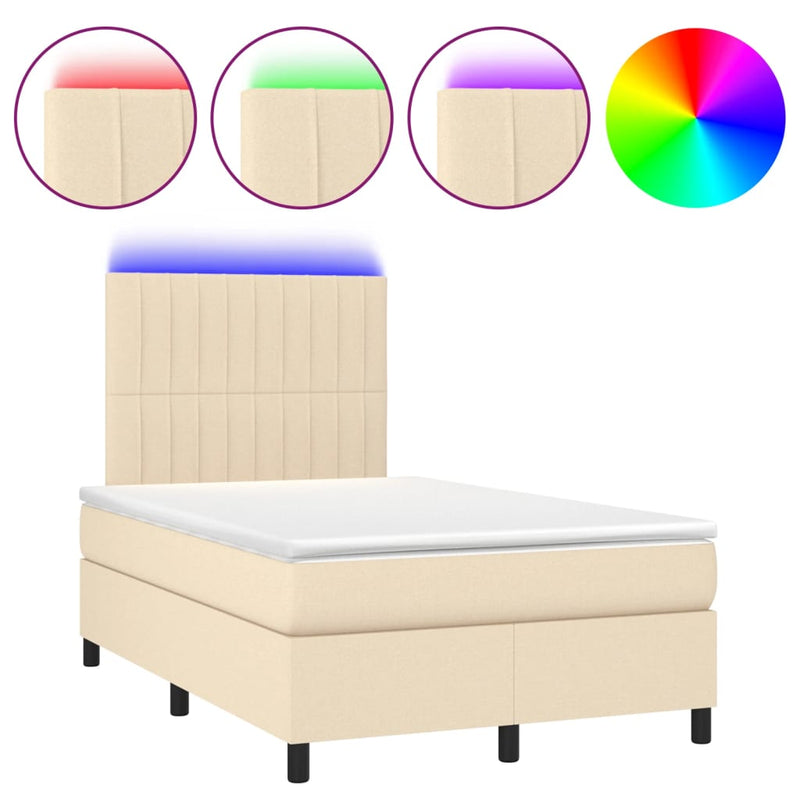 vidaXL krémszínű szövet rugós és LED-es ágy matraccal 120 x 200 cm