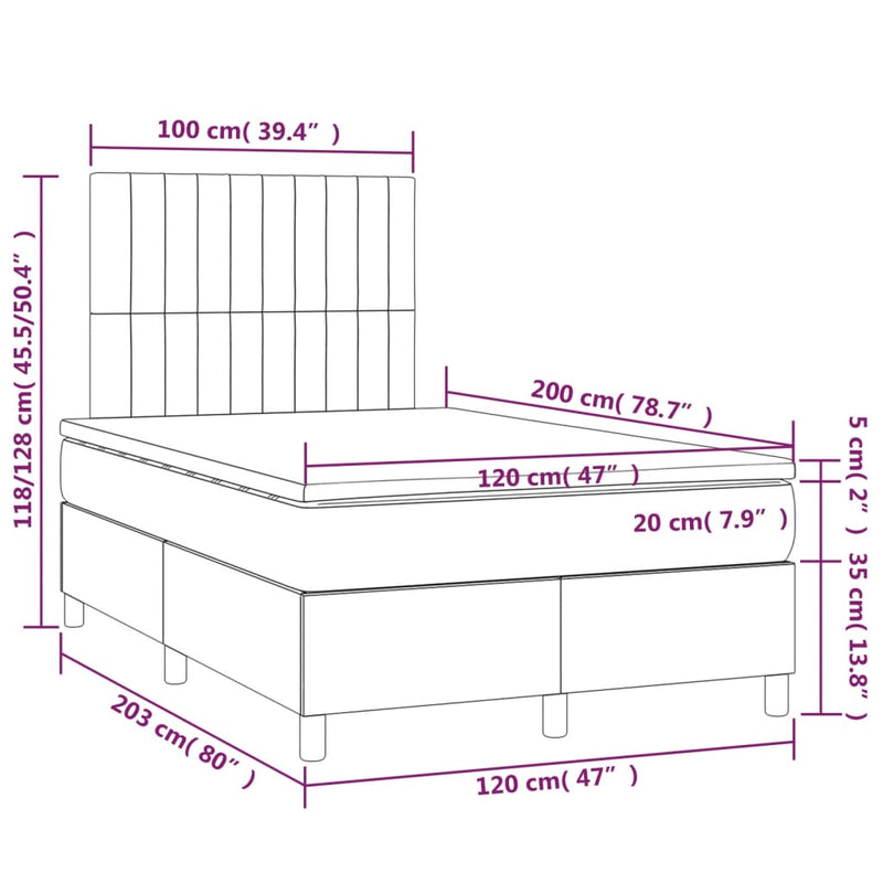 vidaXL krémszínű szövet rugós és LED-es ágy matraccal 120 x 200 cm