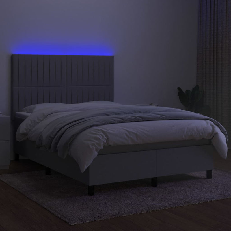 vidaXL sötétszürke szövet rugós és LED-es ágy matraccal 140x190 cm