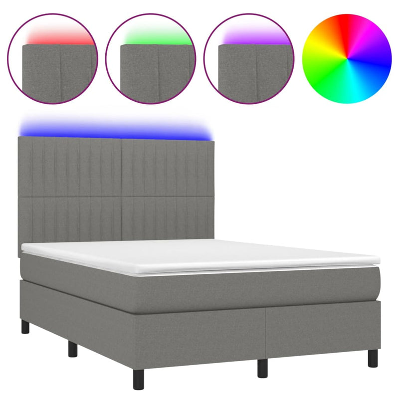 vidaXL sötétszürke szövet rugós és LED-es ágy matraccal 140x190 cm