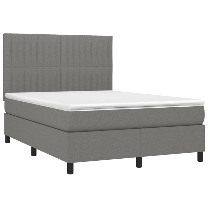 vidaXL sötétszürke szövet rugós és LED-es ágy matraccal 140x190 cm