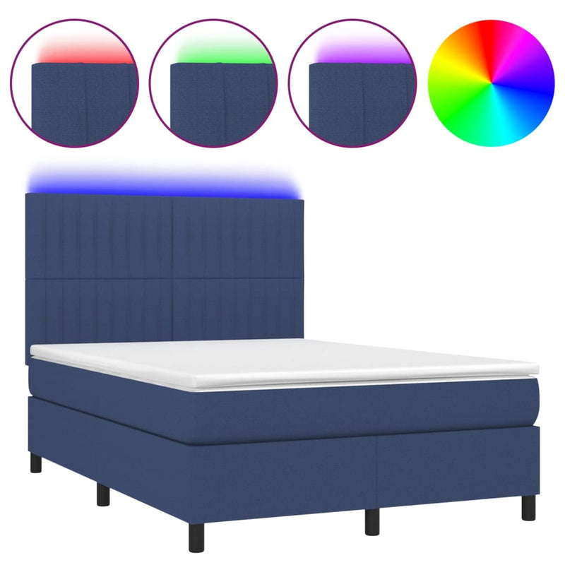 vidaXL kék szövet rugós és LED-es ágy matraccal 140x190 cm