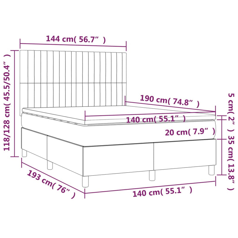 vidaXL kék szövet rugós és LED-es ágy matraccal 140x190 cm