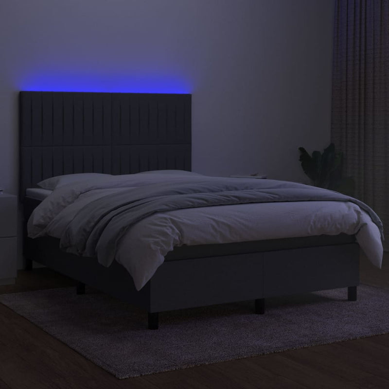 vidaXL sötétszürke szövet rugós és LED-es ágy matraccal 140x200 cm