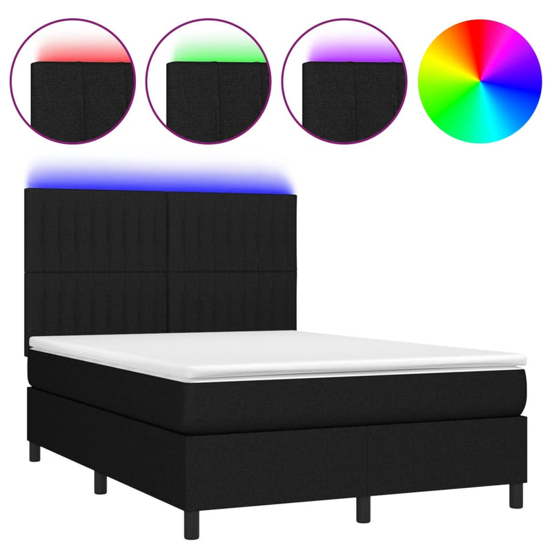 vidaXL fekete szövet rugós és LED-es ágy matraccal 140x200 cm