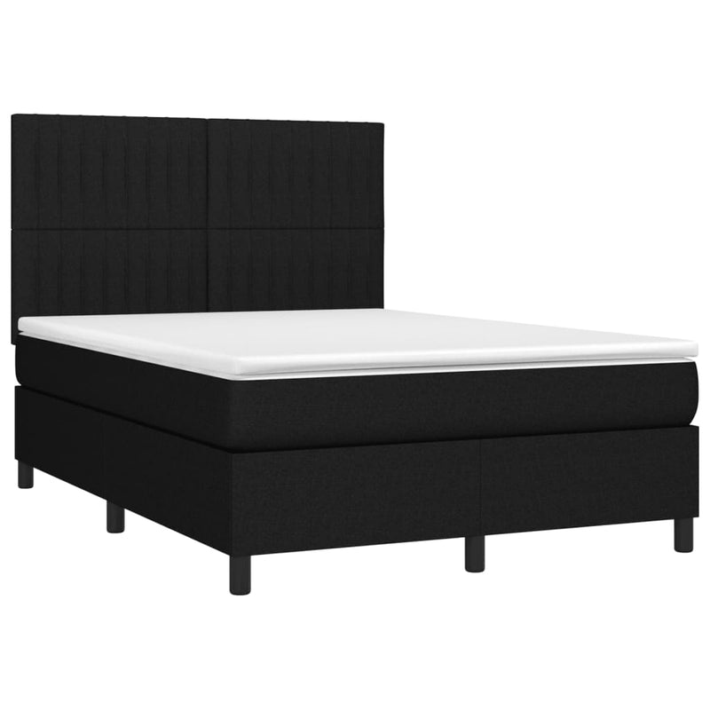 vidaXL fekete szövet rugós és LED-es ágy matraccal 140x200 cm