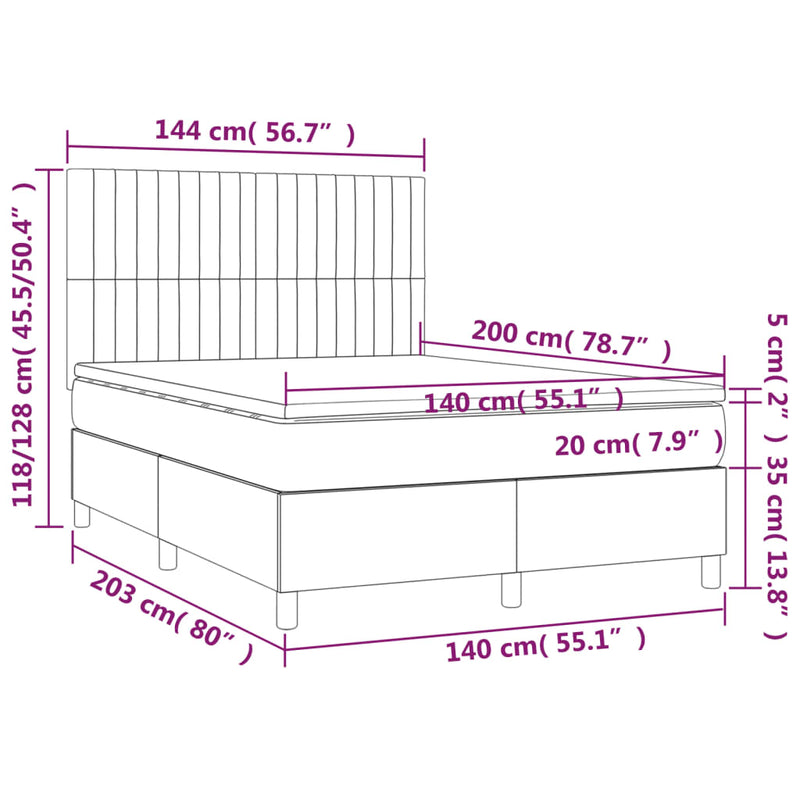 vidaXL fekete szövet rugós és LED-es ágy matraccal 140x200 cm