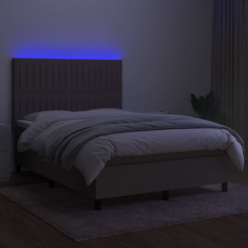 vidaXL tópszínű szövet rugós és LED-es ágy matraccal 140x200 cm