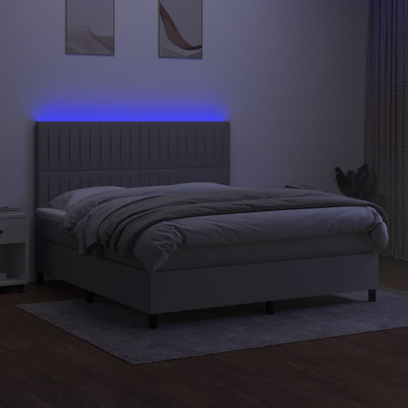 vidaXL világosszürke szövet rugós és LED-es ágy matraccal 160x200 cm
