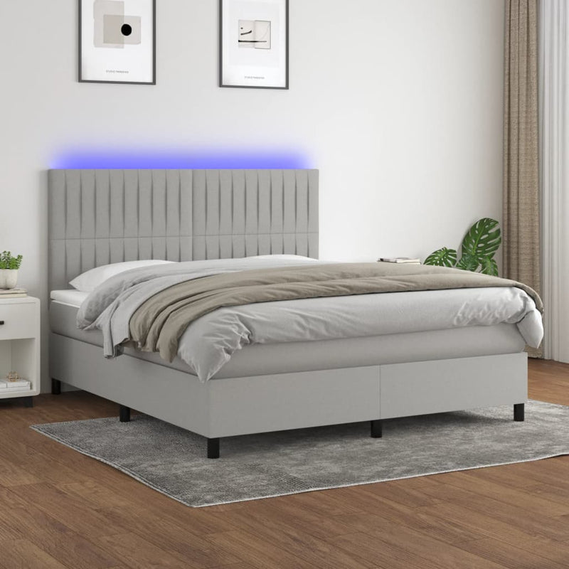 vidaXL világosszürke szövet rugós és LED-es ágy matraccal 160x200 cm